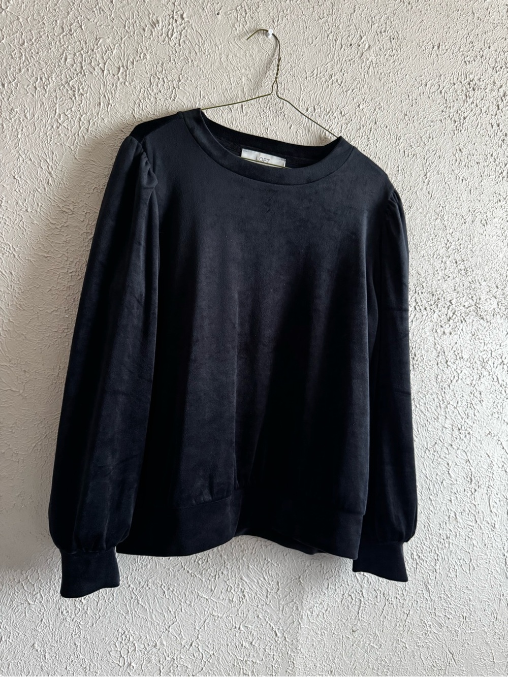 LOFT Black Velour Crewneck Pullover